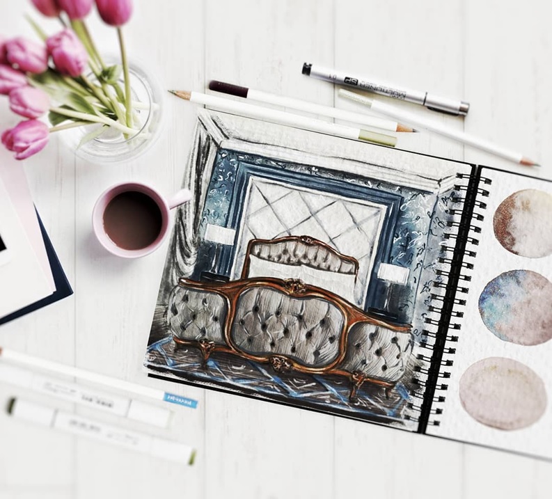 Интерьерный скетчинг. Работа Галины Приходько