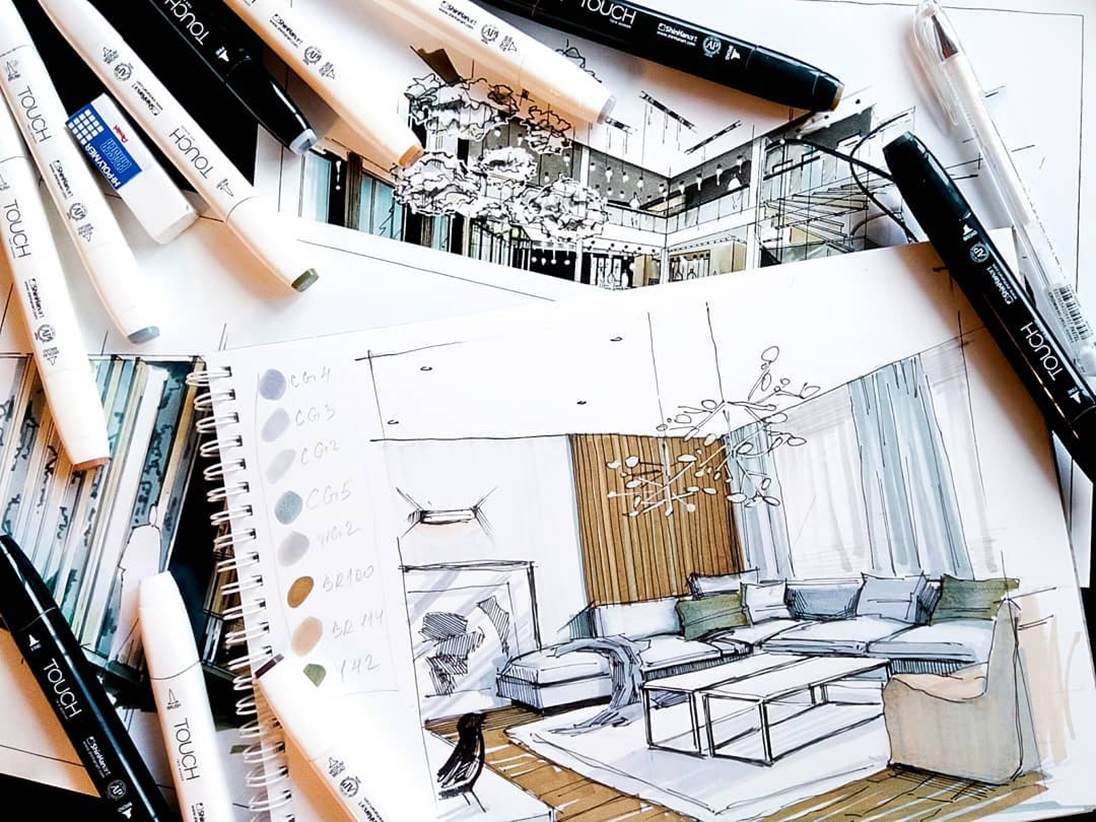 Интерьерный скетчинг. Работа Галины Приходько